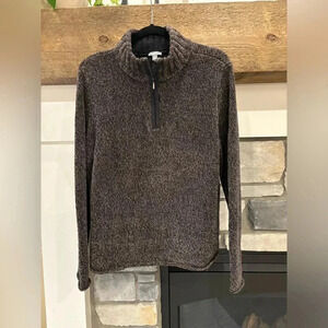 J Jill Sweater L BROWN BLACK Pullover 1/4 Zip Cozy Layer Snow Winter Lodge